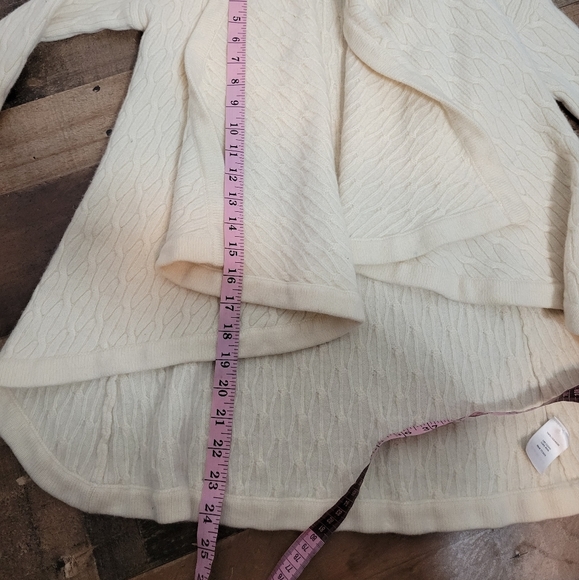 Small St. Tropez Cream 2 Ply Cashmere Cableknit Shawl Collar Open Front Cardigan - Picture 6 of 6